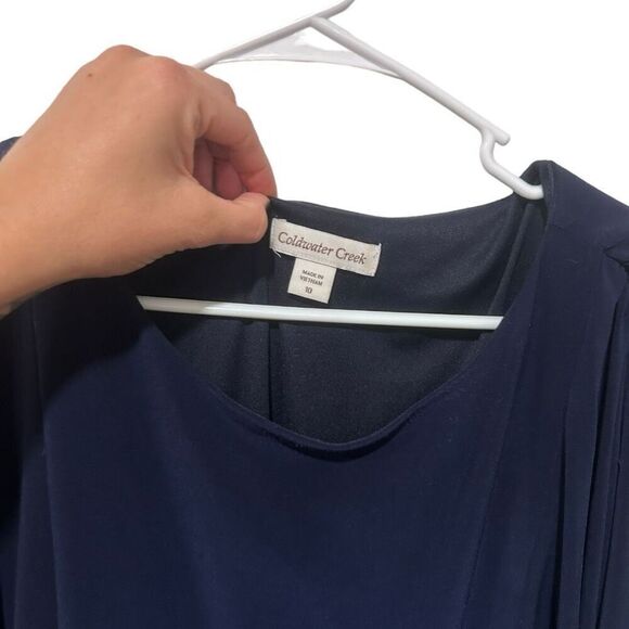 Coldwater Creek Dolman Sleeve Ruched Tie Waist Blouson Dress Navy Blue Size 10 - Picture 5 of 14
